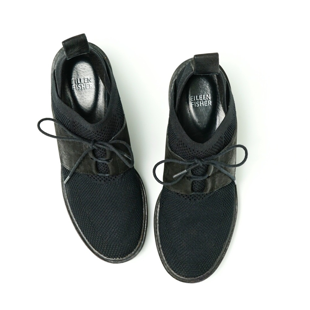 EILEEN FISHER Wilson Knit Lace Up Black Wedge Comfort Sneaker Shoe
